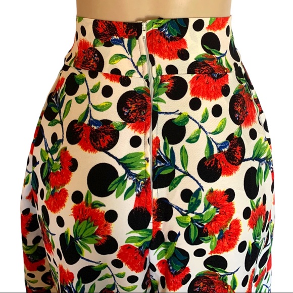 Zenobia Floral Red Black Polka Dots 50’s Swing Skater Fit & Flare Pleated Skirt - Picture 2 of 6